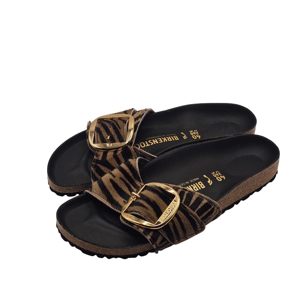 Birkenstock Madrid Big Buckle Slide 40/ 9N Cowhide Safari Zebra Tiger Maximalist - Picture 2 of 10